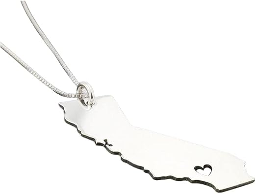 California State Necklace sterling silver Bright Satin Finish Love My state necklace with heart - Italian chain personalized and engrave Best Gift