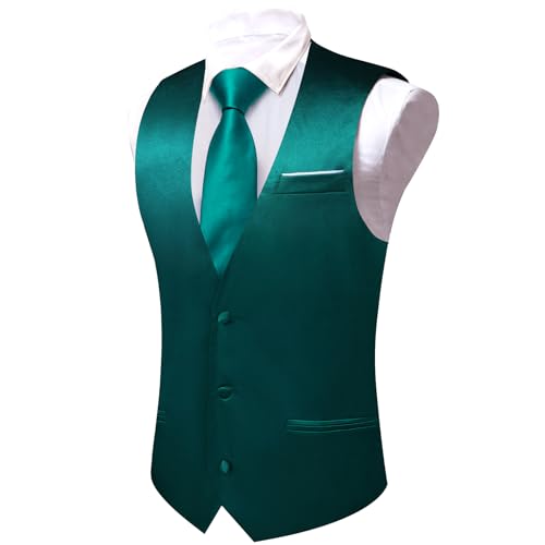 Image of Barry.Wang Vest for Men Business /Leisure Dress Suit Vests V-neck 2 Pockets Wedding Party Tuxedo Satin Waistcoat