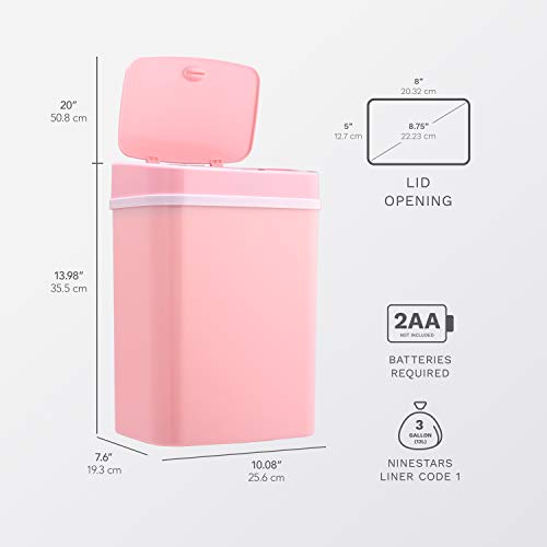 Ninestars Dzt-12-5Pk Bedroom Or Bathroom Automatic Touchless Infrared Motion Sensor Trash Can, 3 Gal 12 L, Abs Plastic (Rectangular, Pink) Trashcan #TOP3