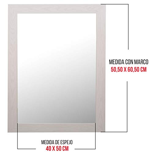 Chely Intermarket, Espejo de pared cuerpo entero 40x50cm (Marco exterior 50,50x60,50cm)MOD-113(Blanco) Forma rectangular | Decoración de salón, comedor, dormitorio | Acabado elegante (113-40x50-2,80)