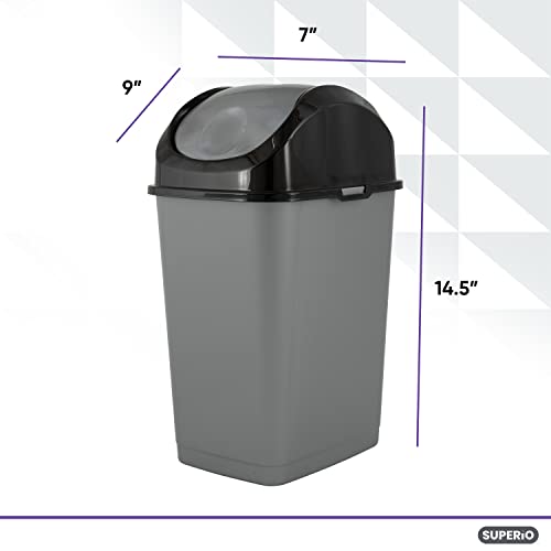 Image of Superio Swing Top Trash Can,Set of 3 Waste Bins for Home, Kitchen, Office, Bedroom, Bathroom, Ideal for Large or Small Spaces - White (Grey-10 qt+2 5 qt)