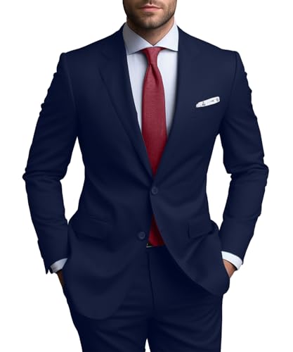 Men's 2 Piece Slim Fit Suit Set Two Button Blazer Jacket Vest Pants Tuxedo Set for Wedding and Business