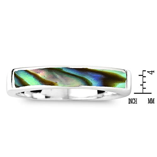 AeraVida Rectangular Bar Abalone Shell Inlay .925 Sterling Silver Ring | Classic Wedding Rings For Women | Casual Comfort Fit Silver Rings for Women | Gift for Daughter | Sterling Silver Rings Sizes (5-10)4