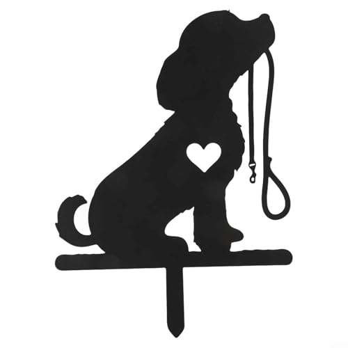 Dekorativer Metall-Gartenstecker für Hunde, Eisen-Silhouette, Wandkunst, Outdoor-Hofdekoration, schwarze Gartendekoration, für Rasen, Terrasse, Hof, 17 x 24 cm