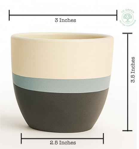 Image of Yo Green Ceramic Set of 2 Pot Indoor /Outdoor Plant - Modern Planter for Home and Office, Durable Ceramic, Stylish Finish with Vertical Ridges, Great Gift Idea (White /Grey)