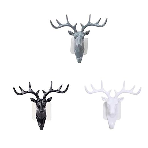 Deanyi 3 st Antler huvud klädkrokar vägg monterad klädhängare djur formad vägghållare krok för att hänga hatt halsduk väska nyckel svart vit grå krok tillbehör