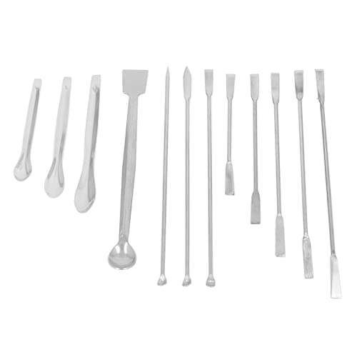 12Pcs Stainless Steel Reagent Spoon Tool Set Kit, Laboratory Micro Scoop for Experiment, with Long Handle, Easy to Clean and Store, Suitable for Lab and Home Use