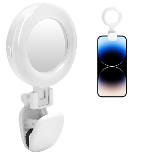 Luce Selfie Ring Light con Specchio,Luce LED Ruotabile a 180° 3 colori dimmerabili Ricarica USB-C Lampada Portatile per Trucco Videochiamate Zoom TikTok Vlog Compatibile con iPhone e Android