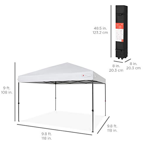 Best Choice Products 10X10Ft 1-Person Setup Pop Up Canopy Tent Instant Portable Shelter W/ 1-Button Push, Straight Legs, Wheeled Carry Case, Stakes - White #TOP5