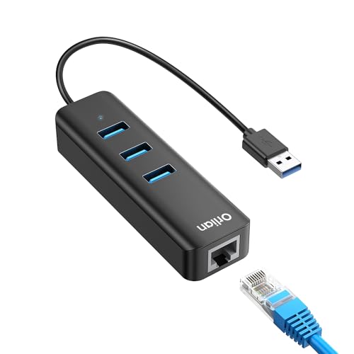 Orlian USB to Ethernet Adapter, USB 3.0 Hub with RJ45 1Gbps Ethernet Port Slim Multiple Ports 4-in-1 USB Splitter for MacBook Air 2017 iMac Acer HP Surface Dell Lenovo [Charging NOT Supported]
