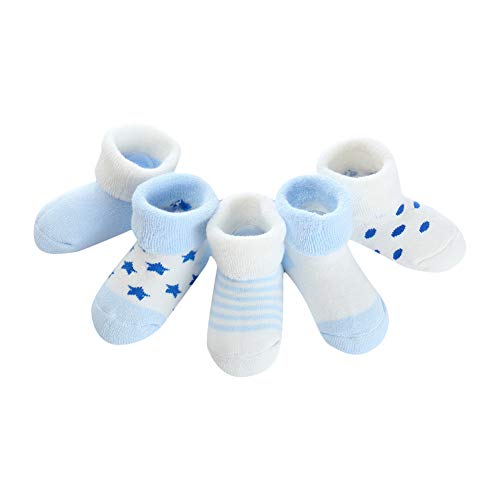 Naisicatar Weise5pairs Warm Baby-Socken Soft Newborn Knöchel dicke Socken Exquisite Säuglingssocken aus Baumwolle für Herbst und Winter Blue Star (0 bis 6 Monate) Geschenk für den Winter Cover