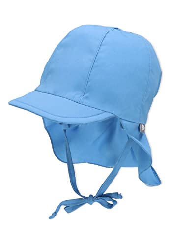 Sterntaler Schirmmütze Nacken - Unisex Baby- und Kinder Mütze mit Nackenschutz und einsteckbaren Ohrenklappen - UV-Schutz 50+ Sommermütze zum Binden - Popeline (Bio) Kopfbedeckung - samtblau, Größe 53