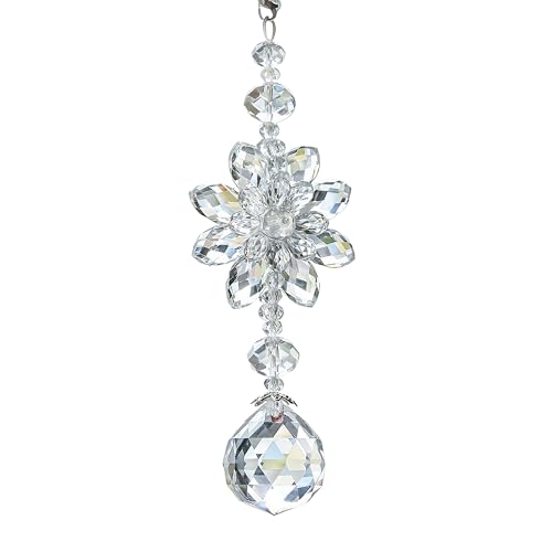 H&D HYALINE & DORA Clear Hanging Crystal Ball Prisms Flower Fengshui Ornament Suncatcher Rear View Mirror Car Charm Decor