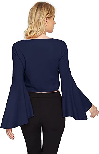 Image of TASHVIKA'S Women's Long Sleeve V Neck Tie Knot Wrap Blouse Top
