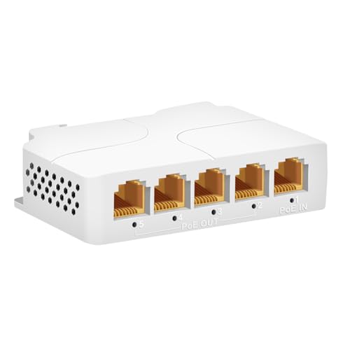 Ztyuav 5 Port Gigabit PoE Extender 1 in 4 Out-IEEE 802.3af/at 90W in 30/60W Out PoE Repeater 10/100/1000Mbps Vlan & Extend to 250m Din-Rail & Wall Mount PoE Passthrough Switch Plug & Play