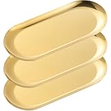 3 Pack Gold Trays for Decor, Stainless Steel Decorative Tray, Small Vanity Tray for Bathroom, Elegant Jewelry Tray for Holding Perfume, Keys, Wallet, Business Cards, Candle, Oval