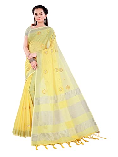 Sari en lin tissé jaune pour vos mariages et grandes fêtes estivales
