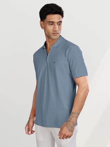 Image of BULLMER Trendy Solid Zipper Collar /Polo Neck Tshirt for Men