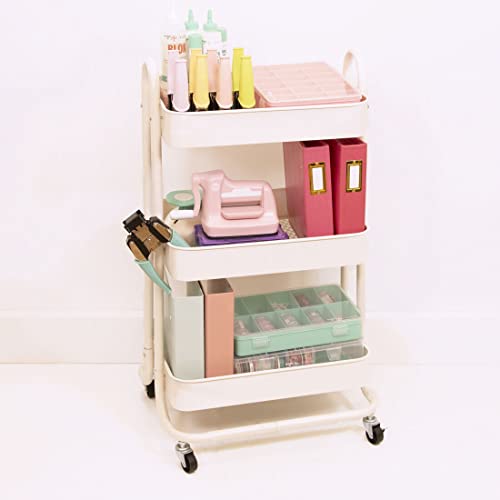 Craftelier - Carrito Metálico de Organización con 3 Bandejas | 4 Ruedas Giratorias 360º con Frenos | Carga Máx. Bandeja 2,99 kg | Distancia Entre Bandejas 25,5 cm | Tamaño 78 x 40 cm - Color Blanco