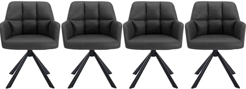 Image of Finch Fox Battle Modern 360 Swivel Mid-Back Arm Faux-Leather Study Upholstered Comfortable Metal Base Computer Office Desk Chair in Black Color (Set of 4)