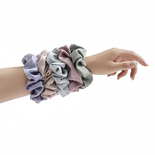 Silk Scrunchies For Women,Better Than Satin,Silky Soft Scrunchie For Bun Luxurious Ponytail Holders Elastic Hair Ties No Damage (Green Blue Rose-Red Champagne Menthol-Blue) #TOP6