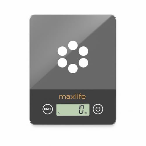 Max Life Digital Kitchen Scale ML-CF1 - High Accuracy Food Scale with Tare and Multi-Unit Measurement, Slim Design with Large LCD Display Gray