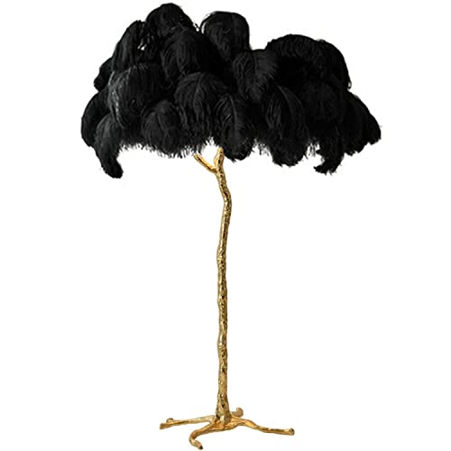 Lámpara de pie LED regulable con trípode de plumas de avestruz natural, elegante decoración para el hogar y la oficina, ideal para sala de estar, lectura e iluminación ambiental