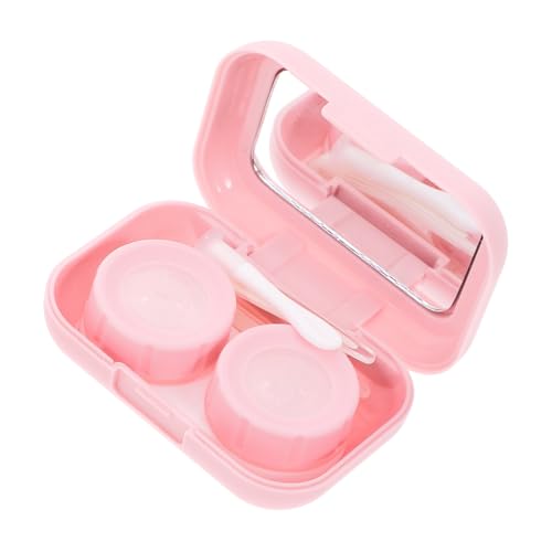 PLAFOPE Estuche para Lentes de Contacto Doble 1 Unidad, Caja de Almacenamiento Portátil de Abs y Vidrio, Diseño Mate en Color Rosa, Soporte para Viaje y Uso Diario, Contenedor Seguro