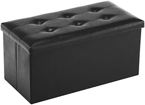 YOUDESURE Storage Ottoman-Faux Leather Rectangular Bench with Lid-Space Saving,Black