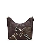 Tipo de cierre: Cremallera BOSANOVA Bolso Bandolera Tipo góndola para Mujer con Patchwork Frontal con tachas Decorativas y asa de Cruzar Regulable. Cierre con Cremallera. Marron U