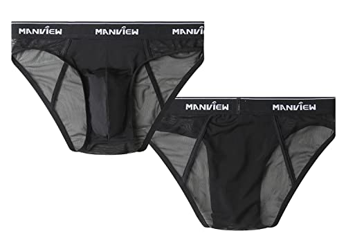 Transparent Mesh Men Briefs Underwear Breathable Underpants (Small) Black