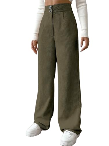 Image of Women's Wide Leg Bottomwear with Pocket || Corduroy Mid Rise Loose & Relaxed Fit Casual Korean Baggy Trousers for Woman Elegant Workwear for Office, College & Events