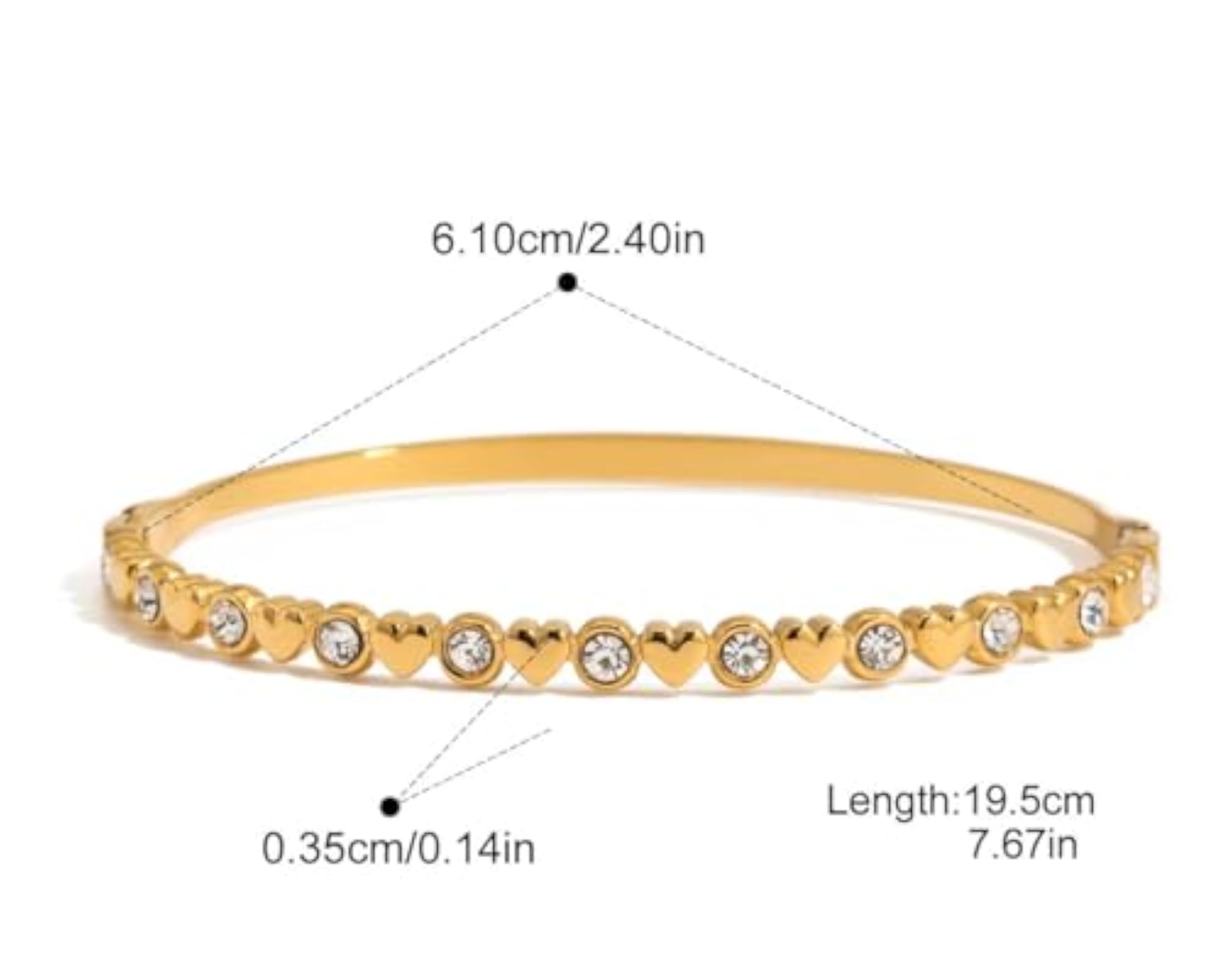 Women's 18K Gold Plated Heartline Crystal Bangle Bracelet