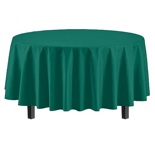 Image of Party Solids 24-Pack Dark Green Plastic Round Table Cloth - 84-Inch Disposable Tablecloth for Parties