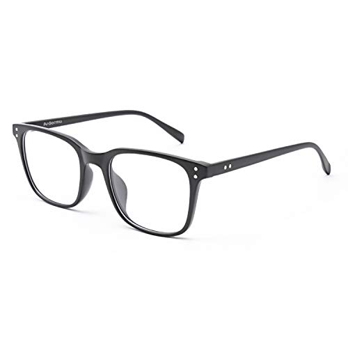 Ardermu Súper Ligero Gafas de Computadora - Anti Fatiga Visual & Deslumbramiento & UV - Gafas de Lectura de Marco Cuadrado Negro/Gafas para Juegos - Unisex (+0.00 Dioptrías/Sin Aumento)