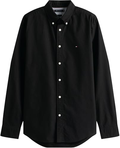Tommy Hilfiger Camisa Hombre Oxford Shirt de Manga Larga, Negro (Black/Black Solid), XL - imagen 5