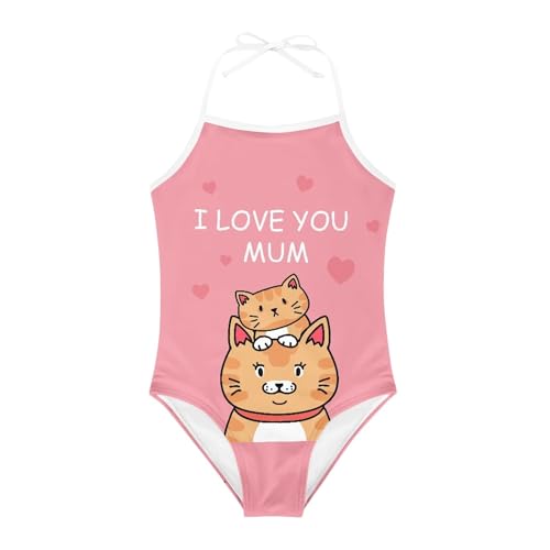 Image of Cute Backless One Piece Swimsuits for Girls Adjustable Halter Strap Bathing Suit Beach Swimwear for Girls