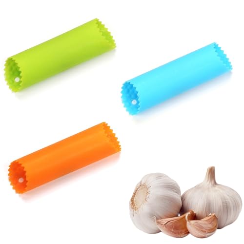 SWYZOR 3 Pièces Epluche Ail en Silicone, Presse Ail, de Peau Presse-ail Professionnel, Rouleaux...