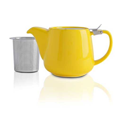 VIVILINEN Porzellan Teekanne Keramik Handgefertigt 18/8 Edelstahlsieb Edelstahl Feinmaschiger Infuser mit Filter Cover