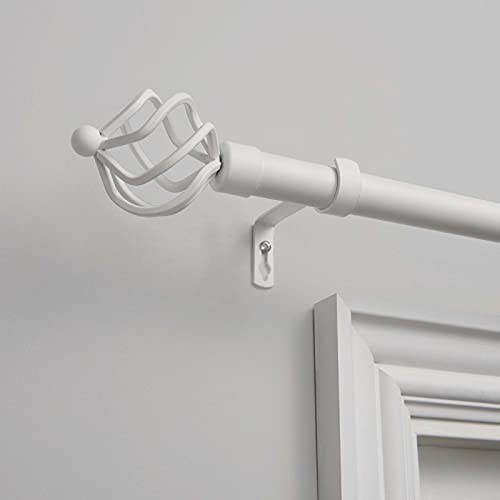 EXCLUSIVE HOME Torch 1" Curtain Rod and Coordinating Finial Set, Matte White, Adjustable 66"-120" by Exclusive Home - Used condition - US$27.03