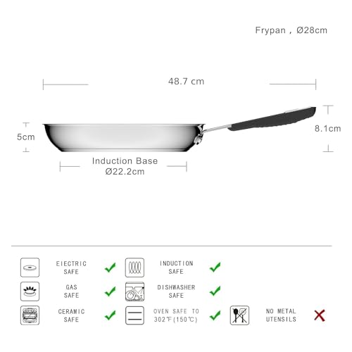Foto von Amazon Basics Edelstahl-Bratpfanne mit Antihaftbeschichtung - induktionsgeeignet, mit bequemem Griff - 28 cm