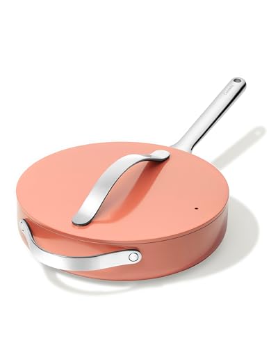 Image of Caraway Ceramic Nonstick Saute Pan with Lid - 10.5 inch (3 qt) - Non Toxic, PTFE & PFOA Free - Oven Safe to 550F - Compatible with Gas, Electric, Induction Stovetops, Perracotta