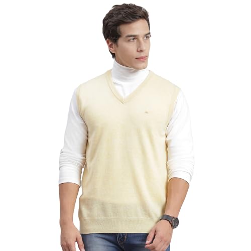 Image of Monte Carlo Off White Solid V Neck Sweater | Warm Woolen Pullover for Men | Soft Comfortable Knitted Winter Wear Sweater for Men's