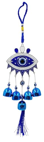 Image of Evil Eye Hanging Nazar Battu for Home House Entrance Protection Door Decoration, Car Mirror Hanging, Housewarming Gift (Wind Chime Evil Eye)