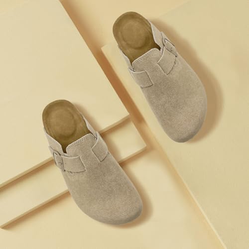 Image of Kids Suede Clogs Boys Girls Sandals Cork Footbed Toddler Slip-on Slippers Indoor Outdoor Cute Sandals Classic Adjustable Buckle