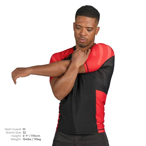 Sanabul Essential Short Sleeve Rash Guard MMA BJJ Wrestling Grappling Jiu Jitsu - Red, XX-Large