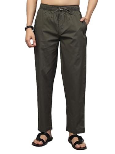 Image of Majestic Man Comfort Fit Solid Cotton Casual Lounge Pyjama with Elastic Waist, Drawstring & Zip Closure