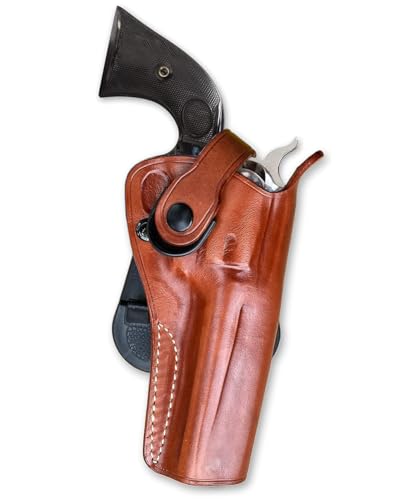 Masc Leather Paddle OWB Revolver Holster with Retention Strap Fits SAA 41/ 45LC 4-3/4