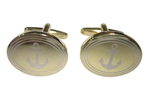 Mancuernillas ovaladas con ancla náutica doradas miniatura 1