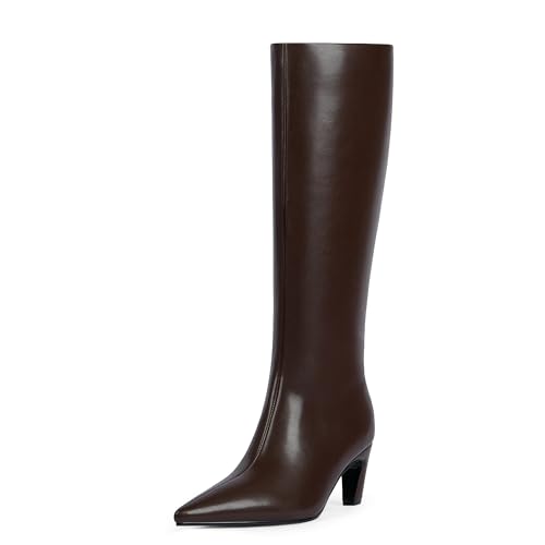 Modatope Knee High Boots for Women Pointed Toe Low Kitten Heel Womens Fashion Fall Tall Boots